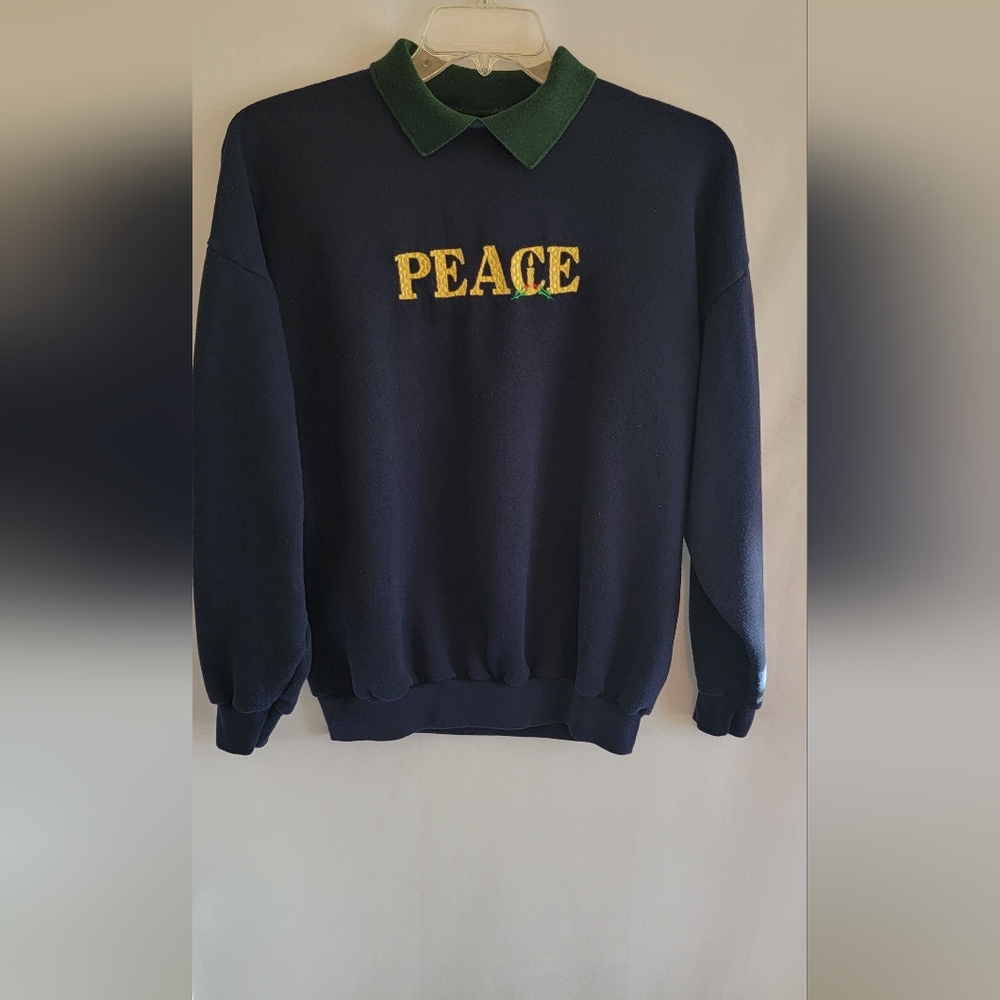 TSi Vintage Womens Christmas Holiday Sweatshirt, "Peace" Size XL